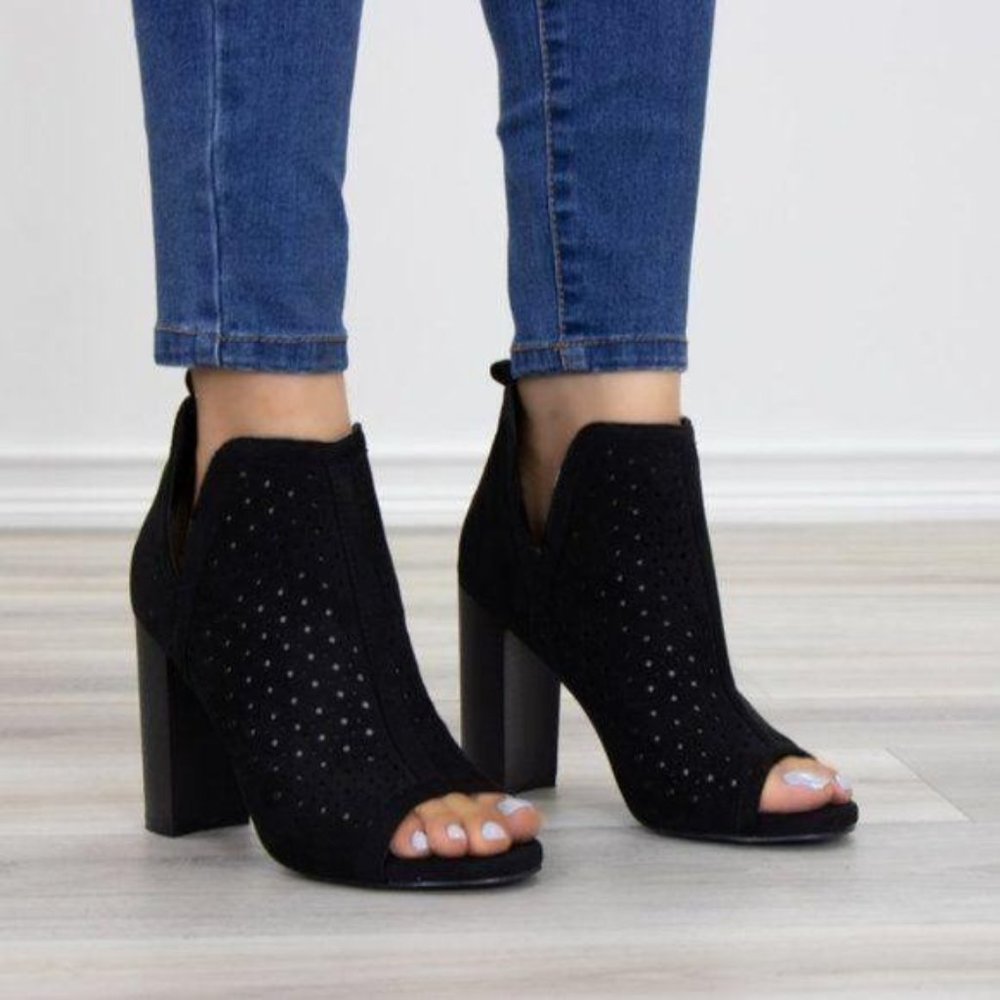 Perforated Block Heel Sandal Ankle Bootie